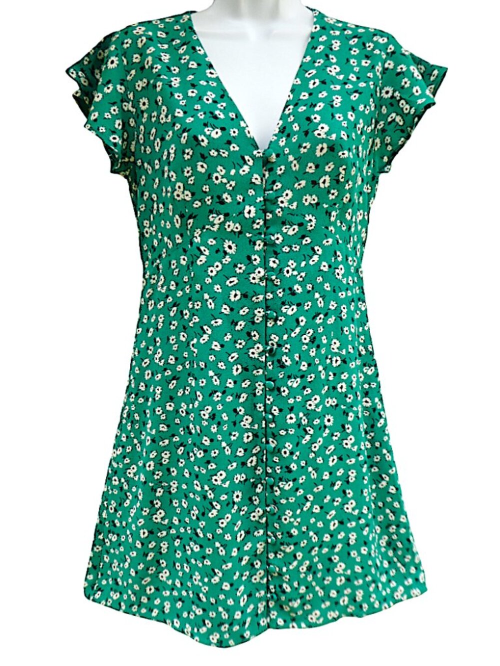 Rails Helena Sweet Pea Dress Matching Fabric Covered Button Front Flutter Sleeve